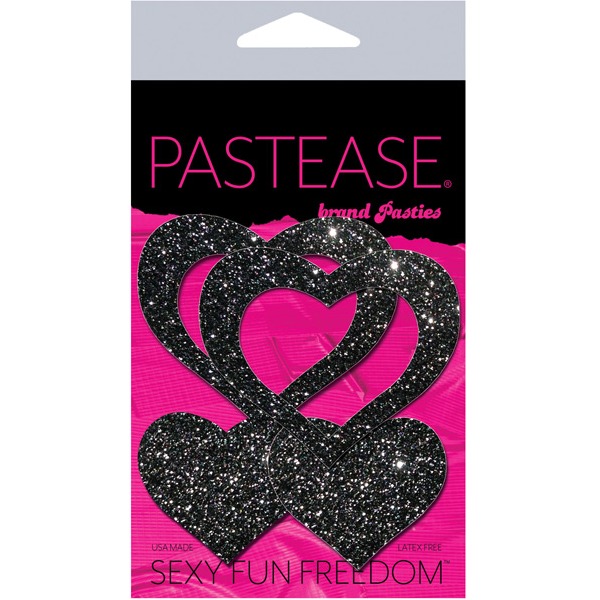 Pastease Glitter Peek a Boob Hearts - Black (One Size Fits Most)