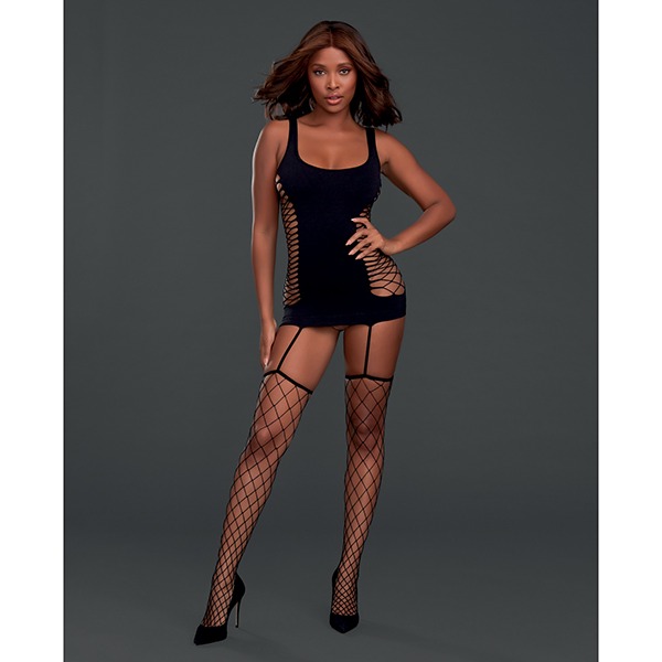 Opaque-Fence-Net-Garter-Dress-w-Attached-Thigh-High-Stockings-Black-One-Size-Fits-Most-