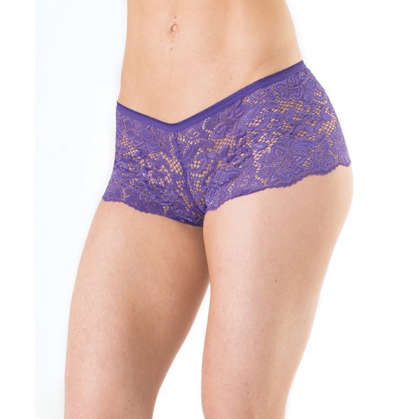 Low Rise Stretch Scallop Lace Booty Short Purple (One Size Fits Most)