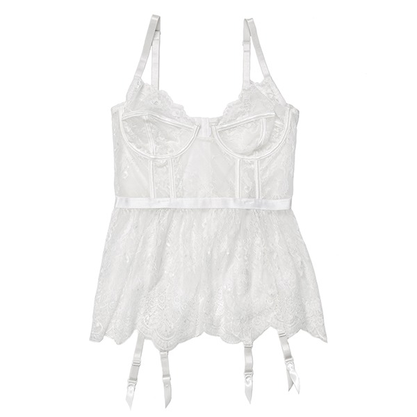 Lace & Powernet Underwire Cups Peplum Bustier White MD