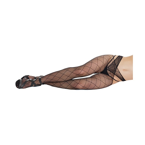 Diamond-Fishnet-Waist-Criss-Cross-Design-Stockings-Black-One-Size-Fits-Most-