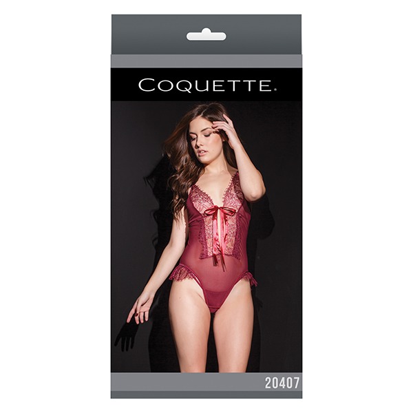 Bold Mesh & Fine Lace Crotchless Teddy Merlot (One Size Fits Most)