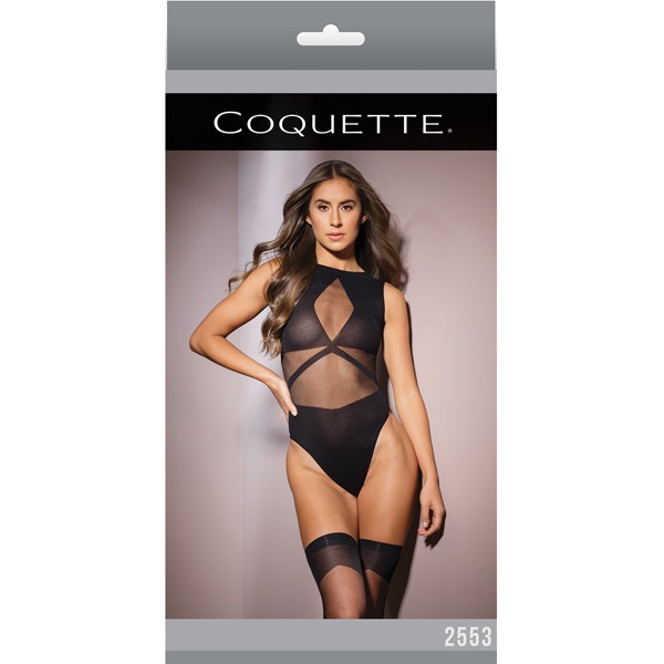 Sleek-Sheer-Nylon-Opaque-Print-Sleeveless-Teddy-and-Stockings-Black-One-Size-Fits-Most-
