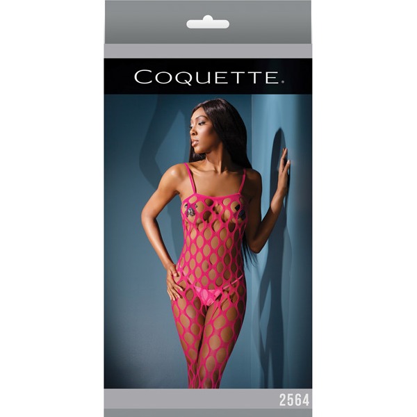Sleek Seamless Stretch Open Net Bodystocking Neon Pink (One Size Fits Most)