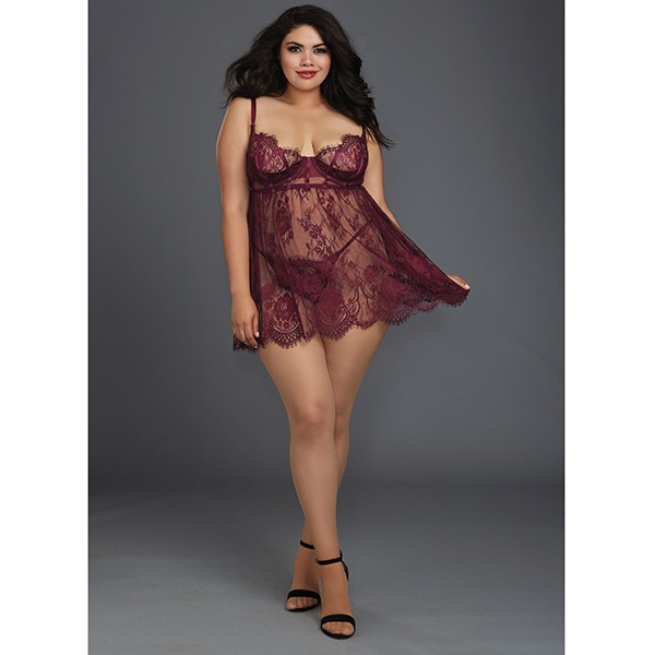 Eyelash-Lace-Babydoll-w-Underwire-Cups-and-Lace-Thong-Mulberry-2X