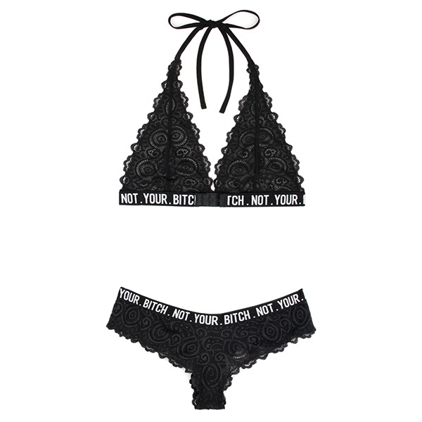 Vibes Not Your Bitch Bralette & Cheeky Panty Black M/L