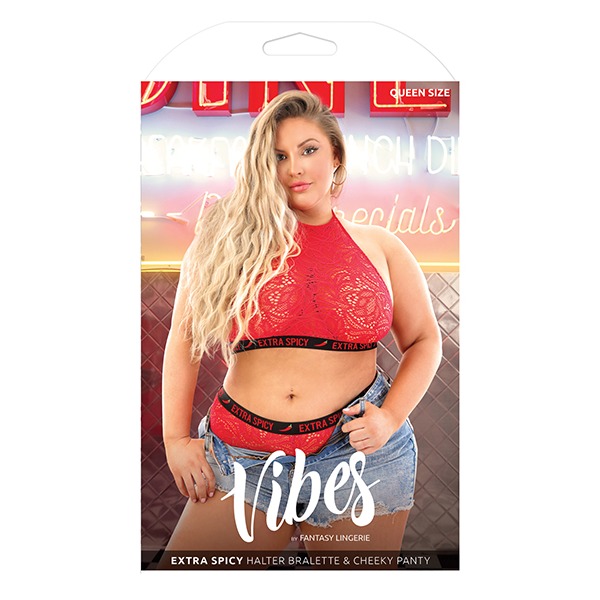 Vibes Extra Spicy Halter Bralette & Cheeky Panty Chili Red QN