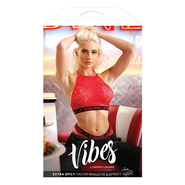 Vibes Extra Spicy Halter Bralette & Cheeky Panty Chili Red S/M