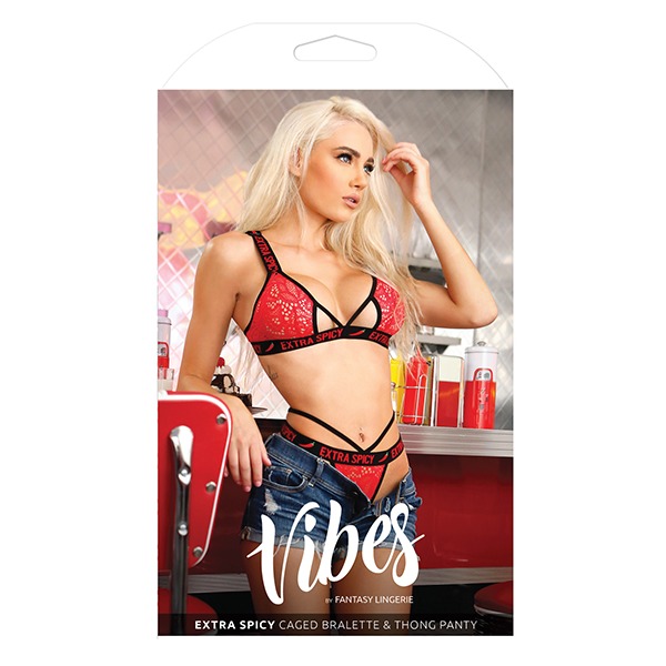 Vibes Extra Spicy Caged Bralette & Thong Chili Red L/XL