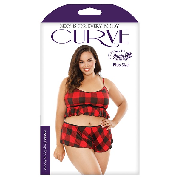 Curve Noelle Crop Cami  & Shortie Set Red/Black 3X/4X