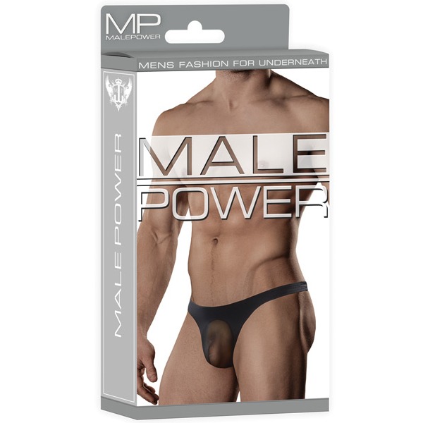 Male Power Sheer Nylon Lycra Pouch Thong Black L/XL