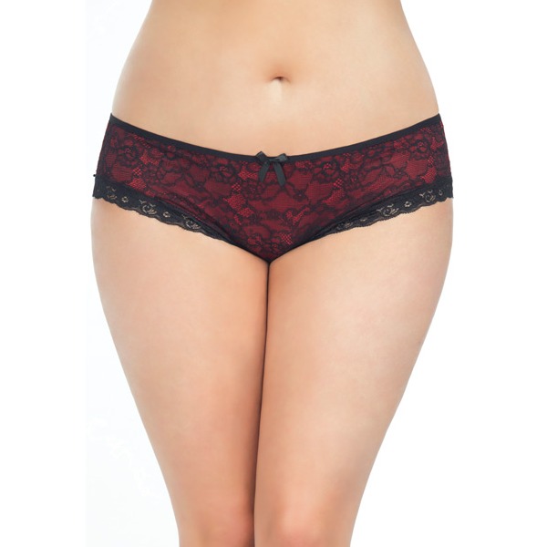 Cage Back Lace Panty Black/Red 3X/4X