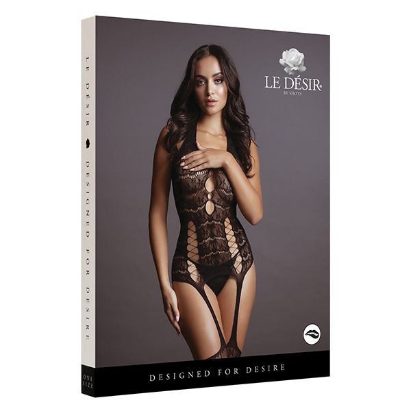 Shots Le Desir Lace Suspender Bodystocking Black (One Size Fits Most)