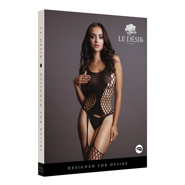 Shots Le Desir Fence Suspender Bodystocking Black (One Size Fits Most)