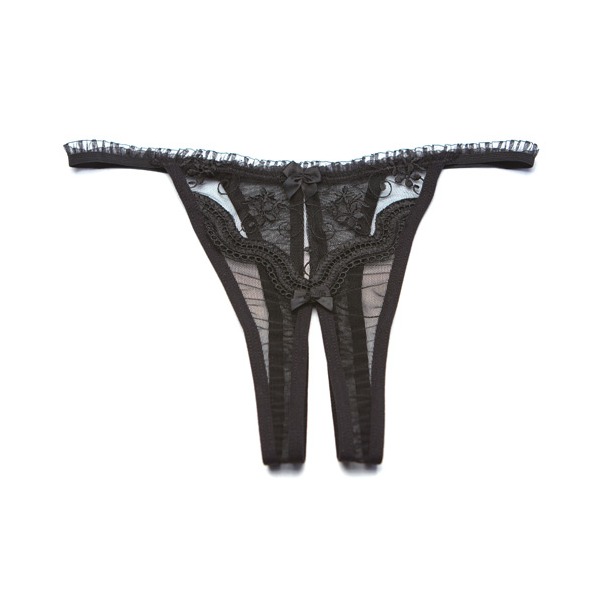 Scalloped Embroidery Crotchless Panty Black (One Size Fits Most)