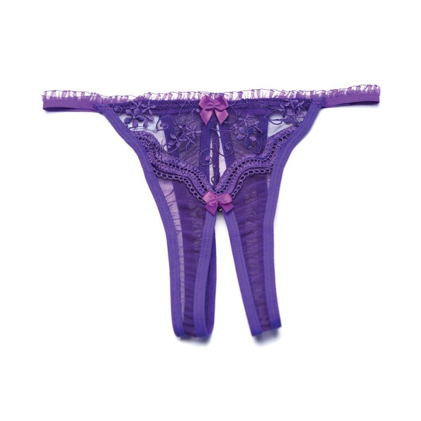 Scalloped Embroidery Crotchless Panty Purple (One Size Fits Most)