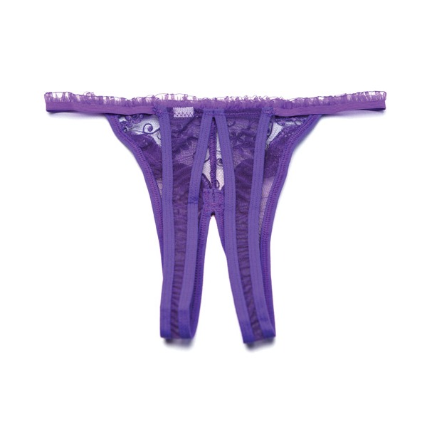Scalloped Embroidery Crotchless Panty Purple (One Size Fits Most)
