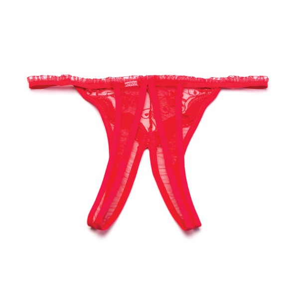 Scalloped Embroidery Crotchless Panty Red (One Size Fits Most)