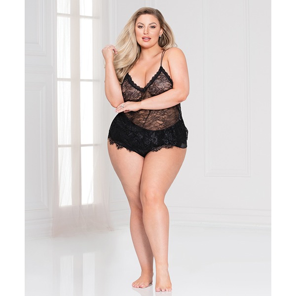 Floral-Lace-Cami-and-Cheeky-Satin-Short-Black-1X-2X