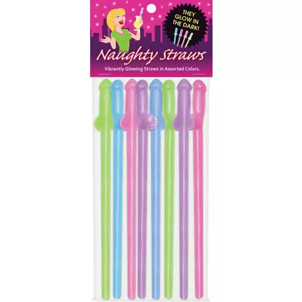 Glow in the Dark Penis Straws - Asst. Colors Pack of 8