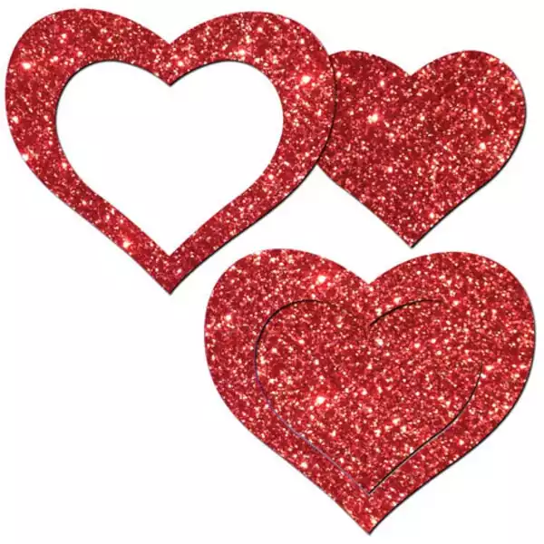 Pastease Glitter Peek a Boob Hearts - Red (One Size Fits Most)