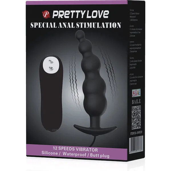 Pretty-Love-Vibrating-Bead-Shaped-Butt-Plug-Black