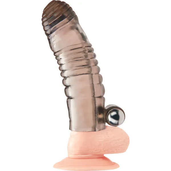 Blue Line C &amp; B 5.25" Vibrating Penis Enhancing Sleeve Extension - Smoke