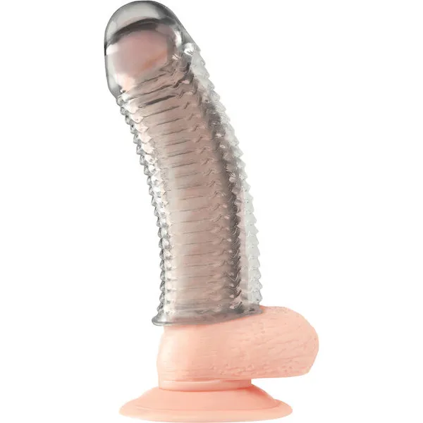 Blue-Line-C-and-B-6-5-inch-Textured-Penis-Enhancing-Sleeve-Extension-Clear