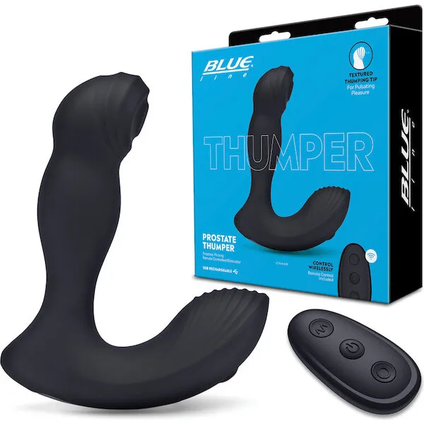 Blue Line Vibrating Prostate Thumper w/Remote - Black