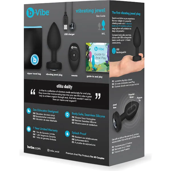 b-Vibe Remote Control Vibrating Jewel Plug (M/L) - Black