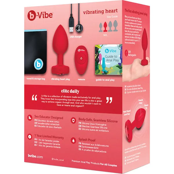 b-Vibe Vibrating Heart Plug M/L - Red