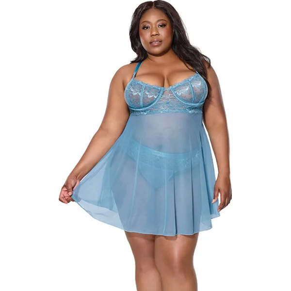 Floral-Lace-and-Mesh-Babydoll-w-Underwire-Cups-and-High-Waist-Thong-2-pc-Set-Blue-3X-4X