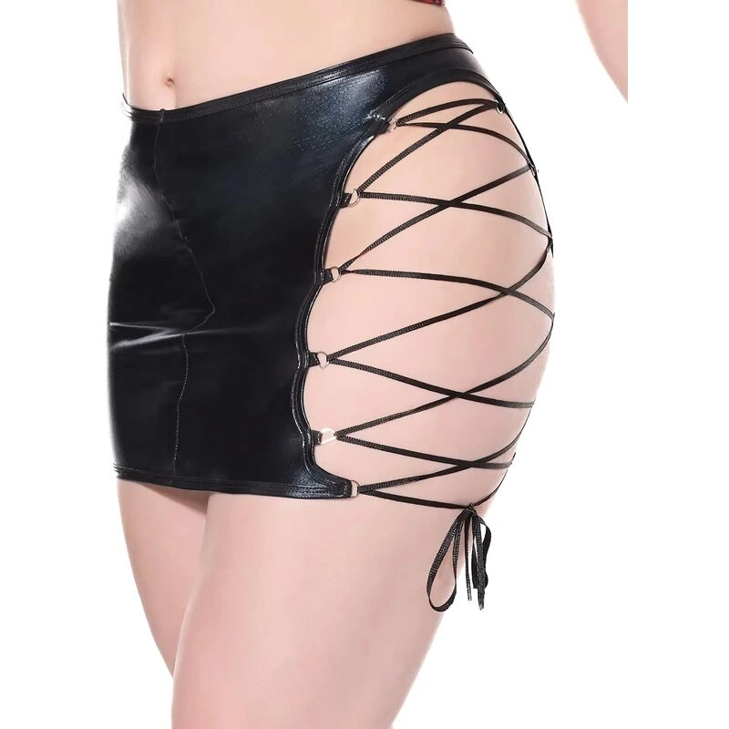 Darque-Wet-Look-Reversible-Lace-Up-Skirt-Black-MD