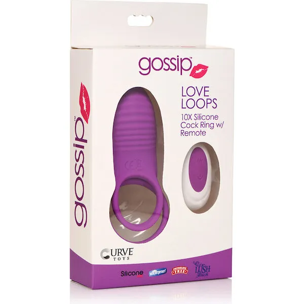 Curve Toys Gossip Love Loops 10X Silicone Cock Ring w/Remote - Violet