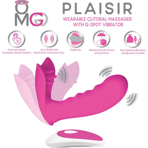 OMG-Plaisir-Wearable-Clitoral-Massager-w-G-Spot-Vibrator-Pink