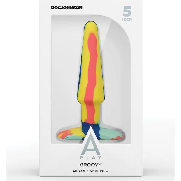 A-Play-5-inch-Goovy-Silicone-Anal-Plug-Multicolor-Yellow