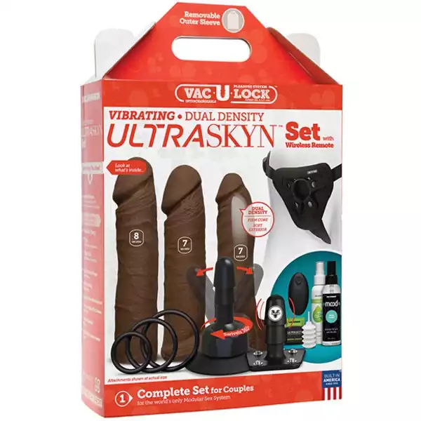 Vac-U-Lock-Vibrating-Dual-Density-ULTRASKYN-Set-w-Wireless-Remote-Chocolate