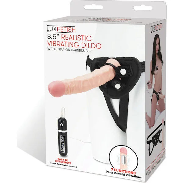 Lux-Fetish-8-5-inch-Realistic-Vibrating-Dildo-w-Strap-On-Harness-Set