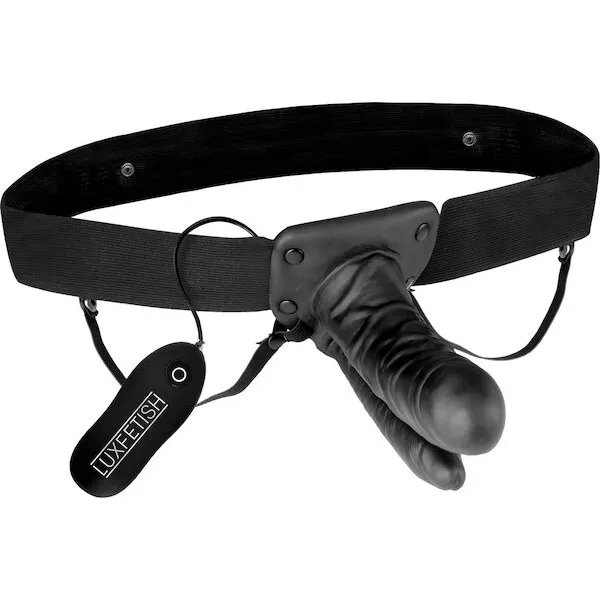 Lux-Fetish-Unisex-Vibrating-Hollow-Double-Penetration-Strap-On-Dildo