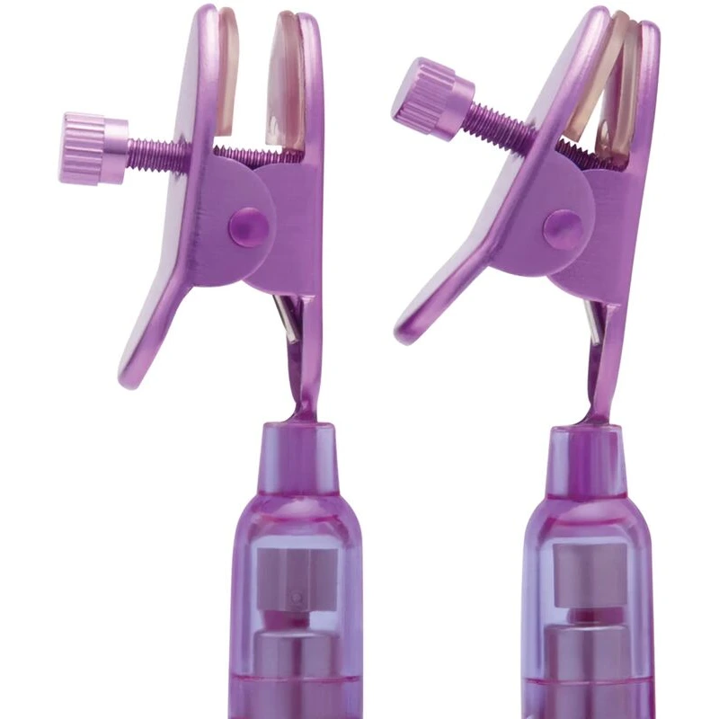 Lux-Fetish-Vibrating-Nipple-Clamps-w-Wired-Remote-Control-Pink-Purple
