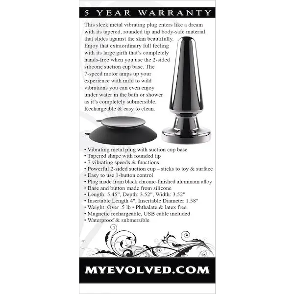 Evolved Advanced Vibrating Rechargeable Metal Plug - Black