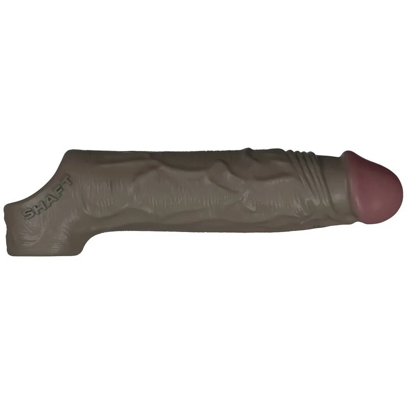 Shaft Flexskin Liquid Silicone 7.8" Vibrating Sheath - Mahogany