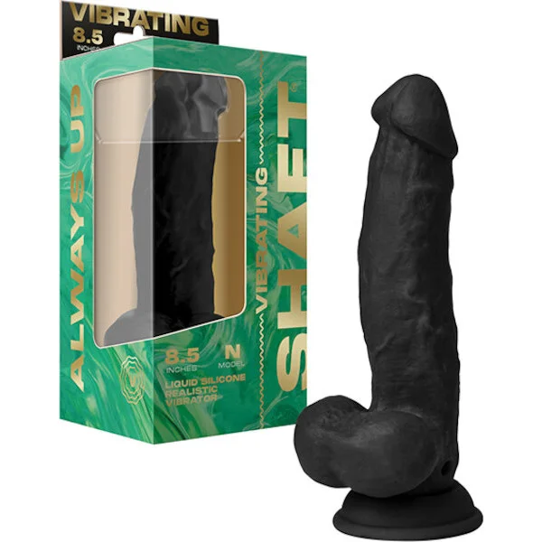 Shaft-Flexskin-Liquid-Silicone-8-5-inch-Vibrating-Side-Curve-Dong-w-Balls-Black