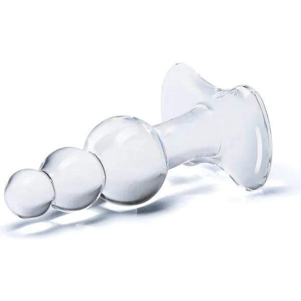 Glas-4-inch-Beaded-Glass-Butt-Plug-w-Tapered-Base-Clear
