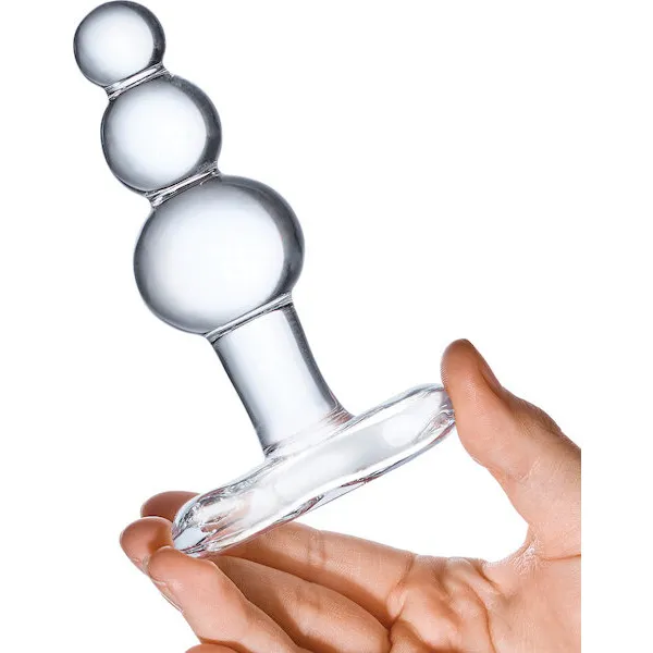 Glas-4-inch-Beaded-Glass-Butt-Plug-w-Tapered-Base-Clear