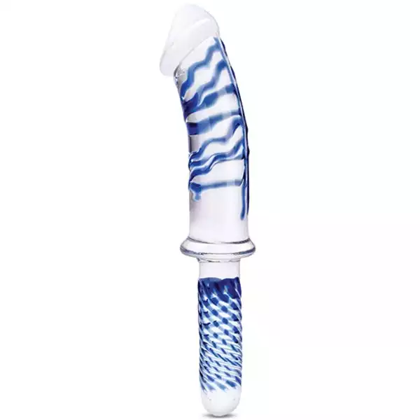 Glas-11-inch-Realistic-Double-Ended-Glass-Dildo-w-Handle-Blue