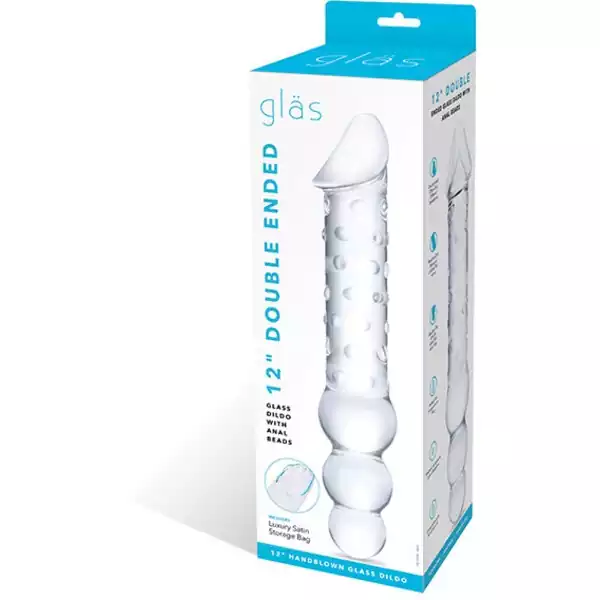 Glas-12-inch-Double-Ended-Glass-Dildo-w-Anal-Beads-Clear