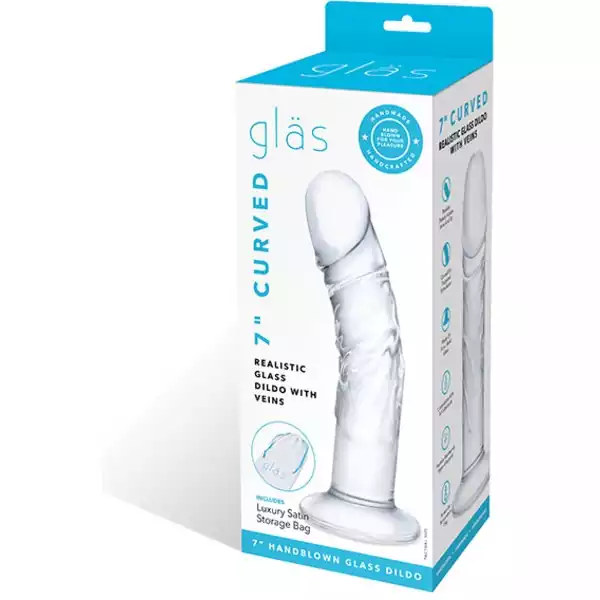 Glas-7-inch-Realistic-Curved-Glass-Dildo-w-Veins-Clear