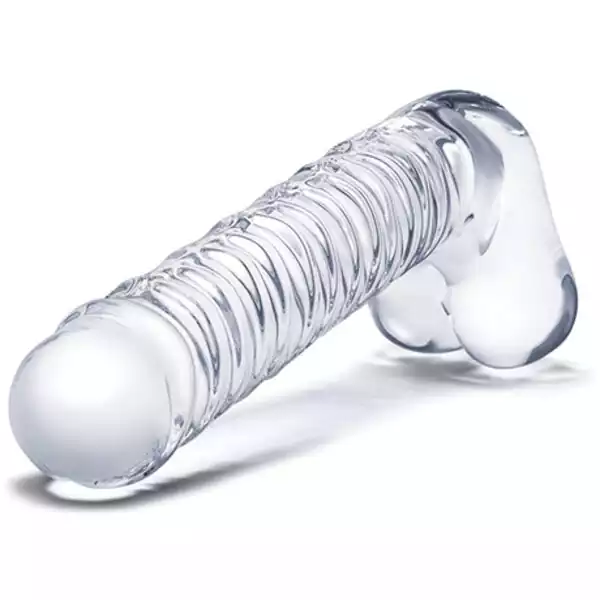 Glas-8-inch-Realistic-Ribbed-Glass-G-Spot-Dildo-w-Balls-Clear