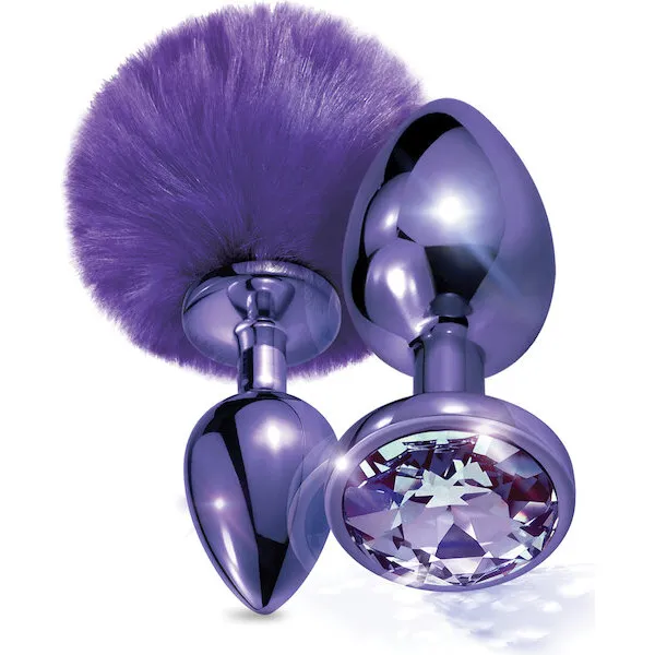 Nixie-Metal-Butt-Plug-Set-w-Jewel-Inlaid-and-Pom-Pom-Purple-Metallic